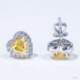  Bông tai Trái tim Halo chốt ren ổ 7mm Bạc S925 xi kim Chủ Nam phi Heart Light Yellow tấm cz  SEE152 