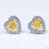  Bông tai Trái tim Halo chốt ren ổ 7mm Bạc S925 xi kim Chủ Nam phi Heart Light Yellow tấm cz  SEE152 