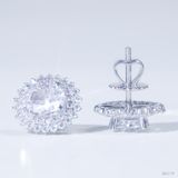  Bông tai ổ 6x8mm bạc S925 xi kim chủ nam phi oval D tấm cz SEE179 