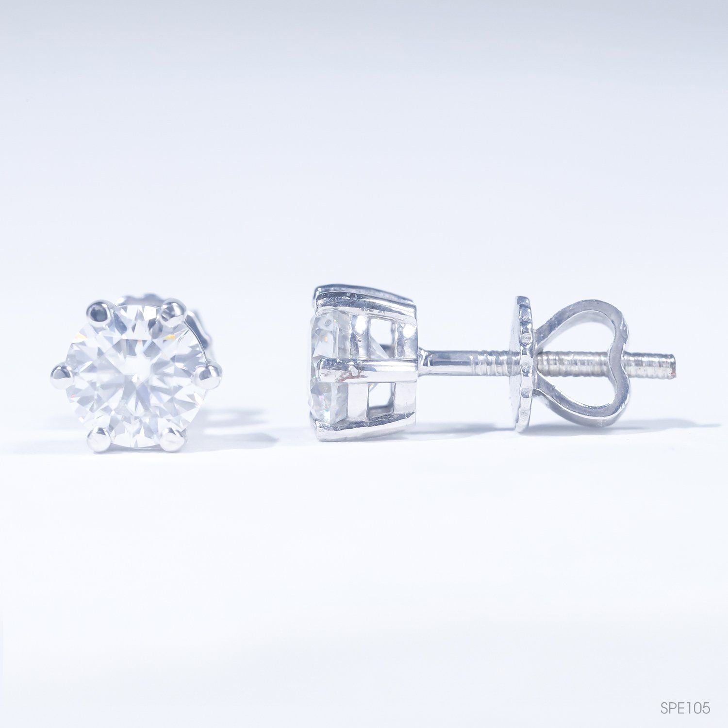  Bông tai 6 chấu chốt ren ổ 6,0mm Bạc S925 xi kim Chủ Mois Round  không tấm SEE105 