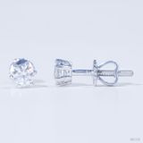  Bông tai 6 chấu chốt ren ổ 4,0mm Bạc S925 xi kim Chủ Mois Round D không tấm SEE103 