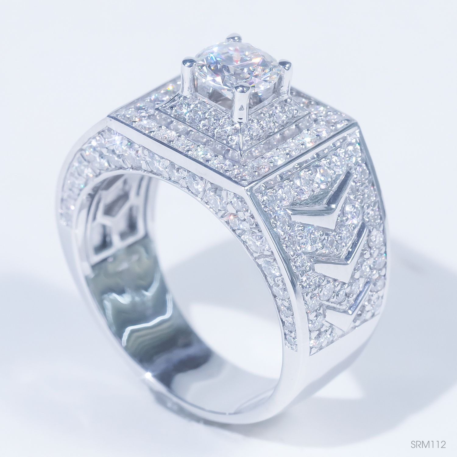  Nhẫn nam Vertu bản thường ổ 6,3mm Bạc S925 xi kim Chủ Mois Round D tấm mois SRM112 