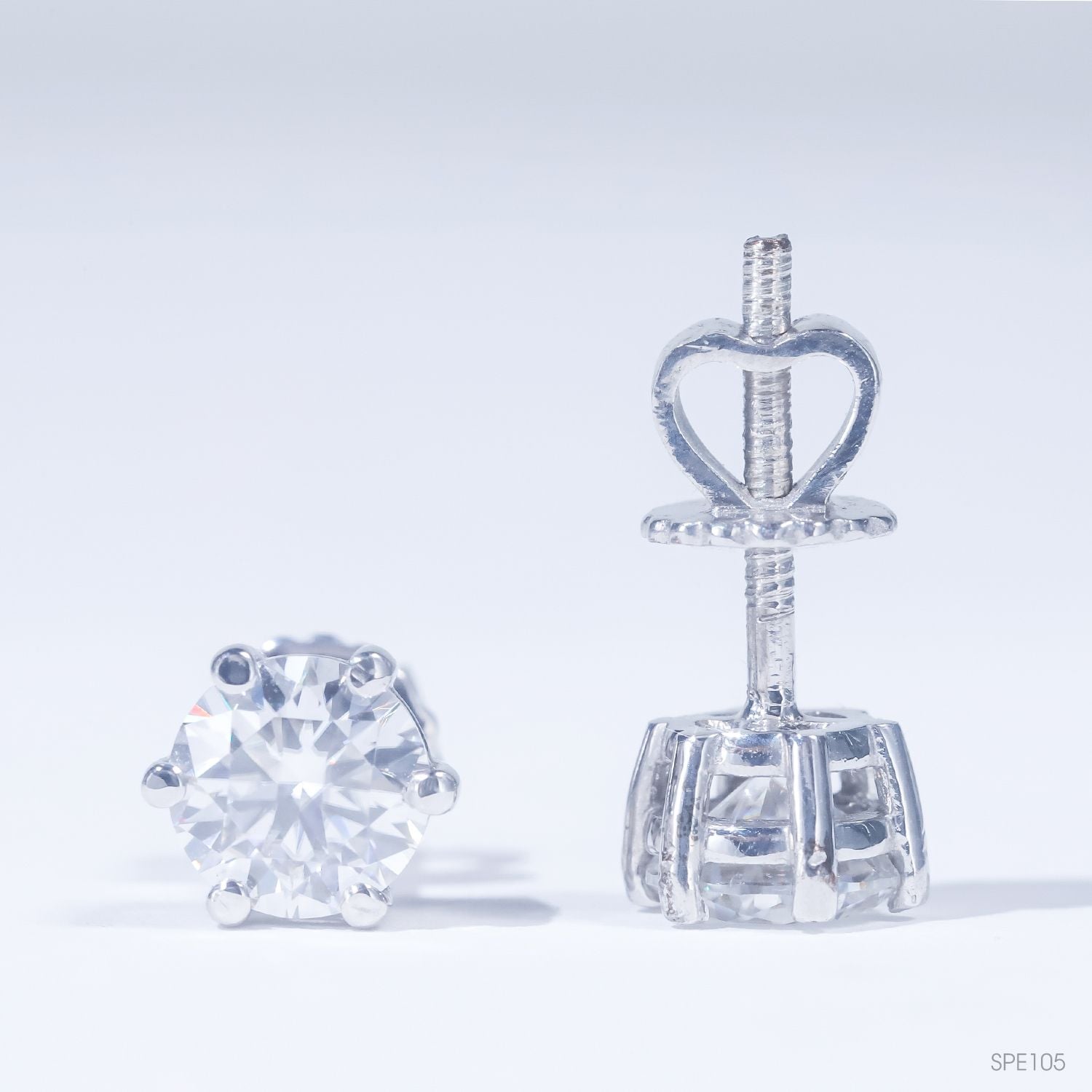  Bông tai 6 chấu chốt ren ổ 6,0mm Bạc S925 xi kim Chủ Mois Round  không tấm SEE105 