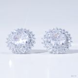  Bông tai ổ 6x8mm bạc S925 xi kim chủ nam phi oval D tấm cz SEE179 