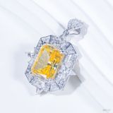  Mặt dây halo baguette ổ chữ nhật 10x14mm Bạc S925 xi kim chủ nam phi cushion light yellow tấm cz SPE157 