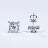  S925 Bông tai Halo vuông chốt ren Ổ 4.5mm Chủ Mois Round D tấm mois  SEE021.M1.m 