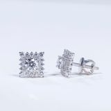  S925 Bông tai Halo vuông chốt ren Ổ 4.5mm Chủ Mois Round D tấm mois  SEE021.M1.m 