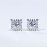  S925 Bông tai Halo vuông chốt ren Ổ 4.5mm Chủ Mois Round D tấm mois  SEE021.M1.m 