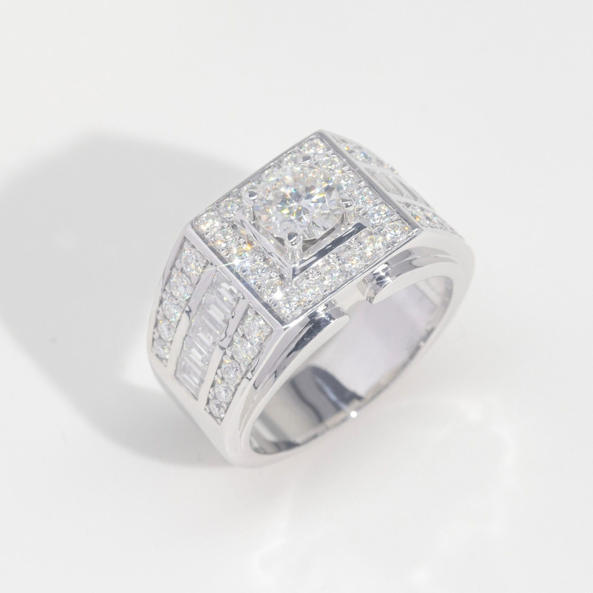  S925 Nhẫn nam Đai Baguette  Ổ 6,3mm Chủ Mois Round D tấm mois SRM102.M1.m 