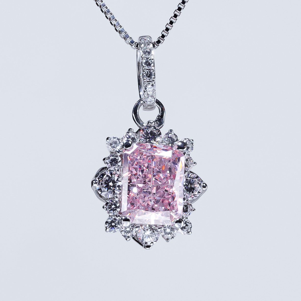  Mặt dây ổ chữ nhật 7x9mm Bạc S925 xi kim Chủ Nam phi Radiant Pink tấm cz SPE069 