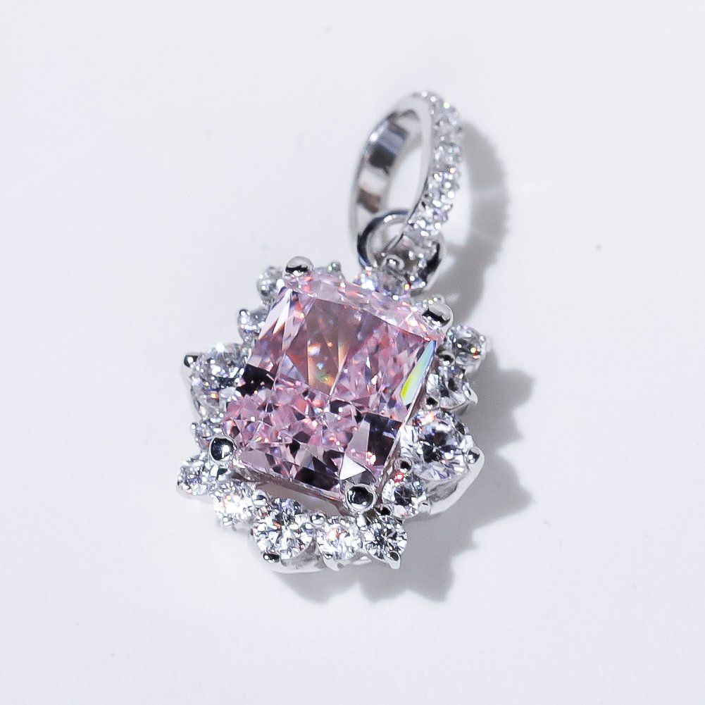  Mặt dây ổ chữ nhật 7x9mm Bạc S925 xi kim Chủ Nam phi Radiant Pink tấm cz SPE069 