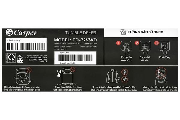 Máy sấy quần áo thông hơi Casper 7.2 kg TD-72VWD