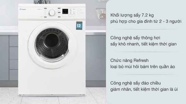 Máy sấy quần áo thông hơi Casper 7.2 kg TD-72VWD