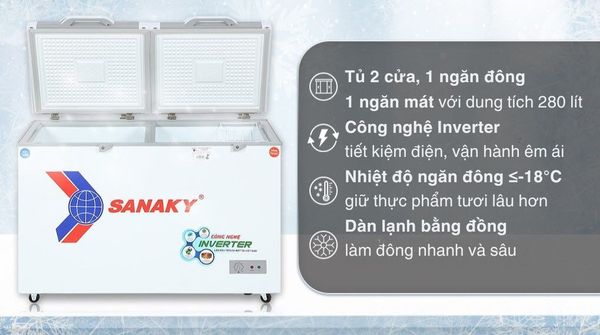 Tủ đông Sanaky Inverter 280 lít VH-4099W4KD (mặt kính cường lực)