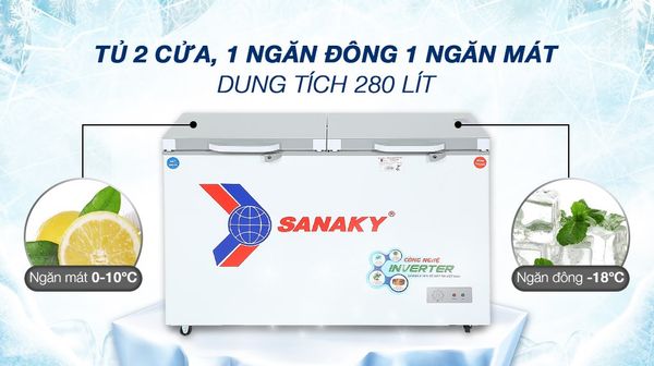 Tủ đông Sanaky Inverter 280 lít VH-4099W4KD (mặt kính cường lực)