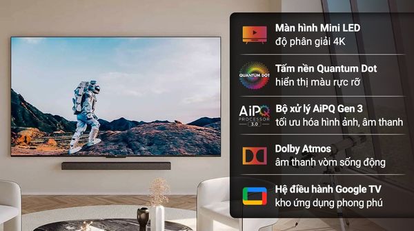 Google Tivi MiniLed QLED TCL 4K 75 inch 75C845