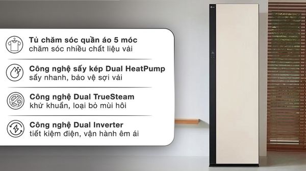 Tủ chăm sóc quần áo thông minh LG Styler 5 móc be SC5MBR80H cảm ứng LCD
