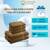  COMBO 5 khăn COTTON cao cấp (2 Khăn Tắm to 60x120cm, 3 Khăn Mặt 28x50cm)  THAI BINH TOWEL % Cotton Siêu Thấm Hút  Nhà Tắm vàng nâu chống vi khuẩn khan khăn  tang khăn  tắm 