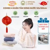  Combo 4 khăn tắm sóng nước 50x100cm cao cấp (Tặng 10 khăn lau bếp) THAI BINH TOWEL làm từ sợi Microfiber siêu mềm mịn, thấm hút nước  Nhà Tắm - longcuu khan  long cuu khăn gia dinh 