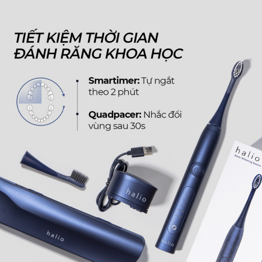  Bàn Chải Điện Làm Trắng Răng Halio Sonic Whitening Electric Toothbrush PRO Limited Edition - Midnight Blue 
