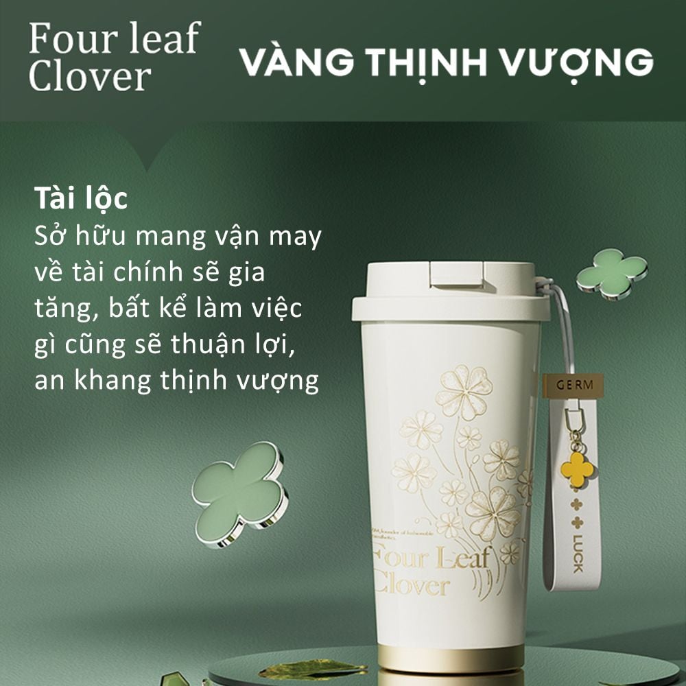  Ly Giữ Nhiệt Cao Cấp GERM BST Cỏ Bốn Lá - Vàng Gold 500ml – Inox 316L Nguyên Khối 