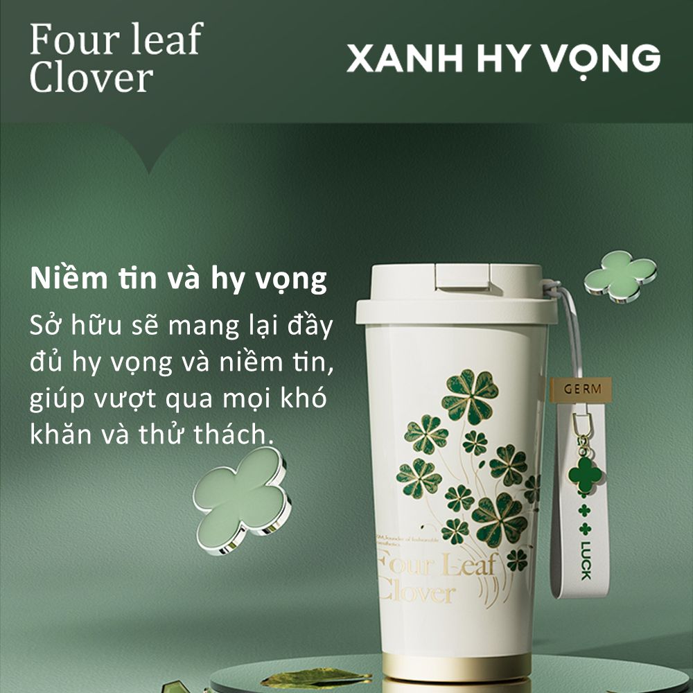  Ly Giữ Nhiệt Cao Cấp GERM BST Cỏ Bốn Lá - Màu Xanh Lá 500ml - Inox 316L Nguyên Khối 