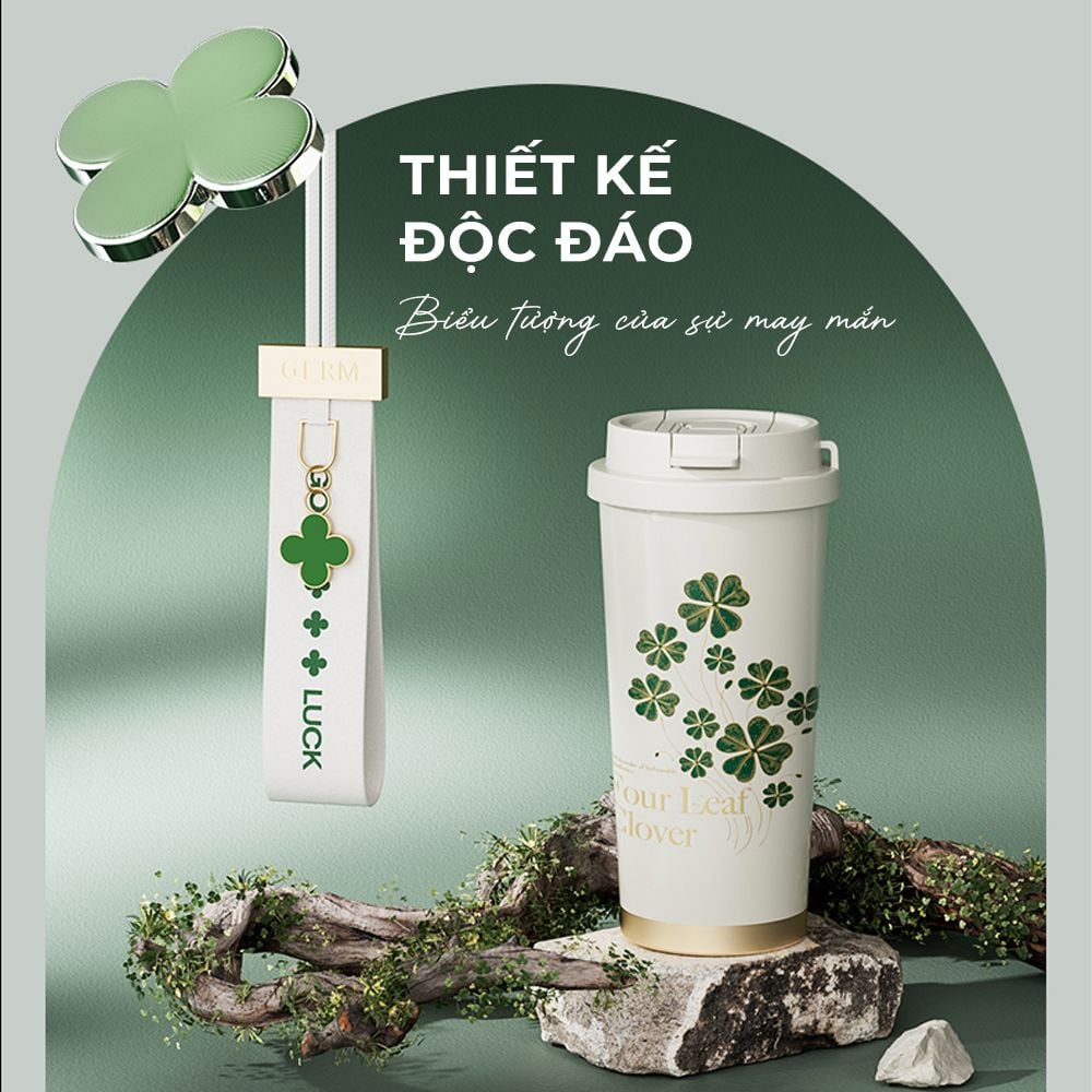  Ly Giữ Nhiệt Cao Cấp GERM BST Cỏ Bốn Lá - Màu Xanh Lá 500ml - Inox 316L Nguyên Khối 