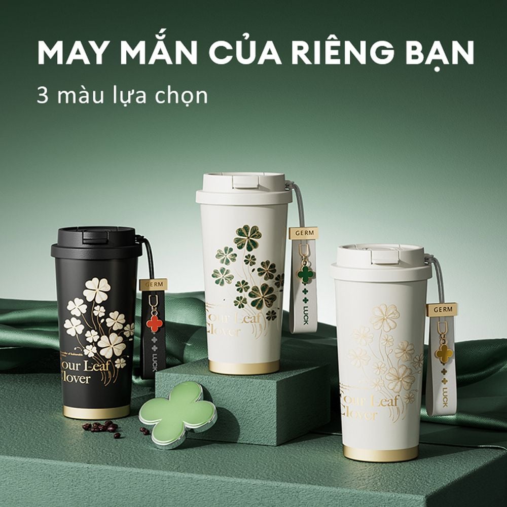  Ly Giữ Nhiệt Cao Cấp GERM BST Cỏ Bốn Lá - Màu Xanh Lá 500ml - Inox 316L Nguyên Khối 