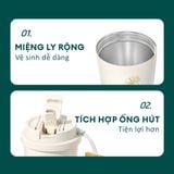  Ly Giữ Nhiệt Cao Cấp GERM BST Cỏ Bốn Lá - Màu Xanh Trắng 390ml - Inox 316L Nguyên Khối 
