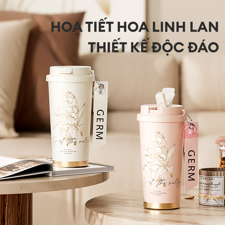  Ly Giữ Nhiệt Cao Cấp GERM BST Hoa Huệ Thung Lũng - Hồng 500ml – Inox 316L Nguyên Khối 