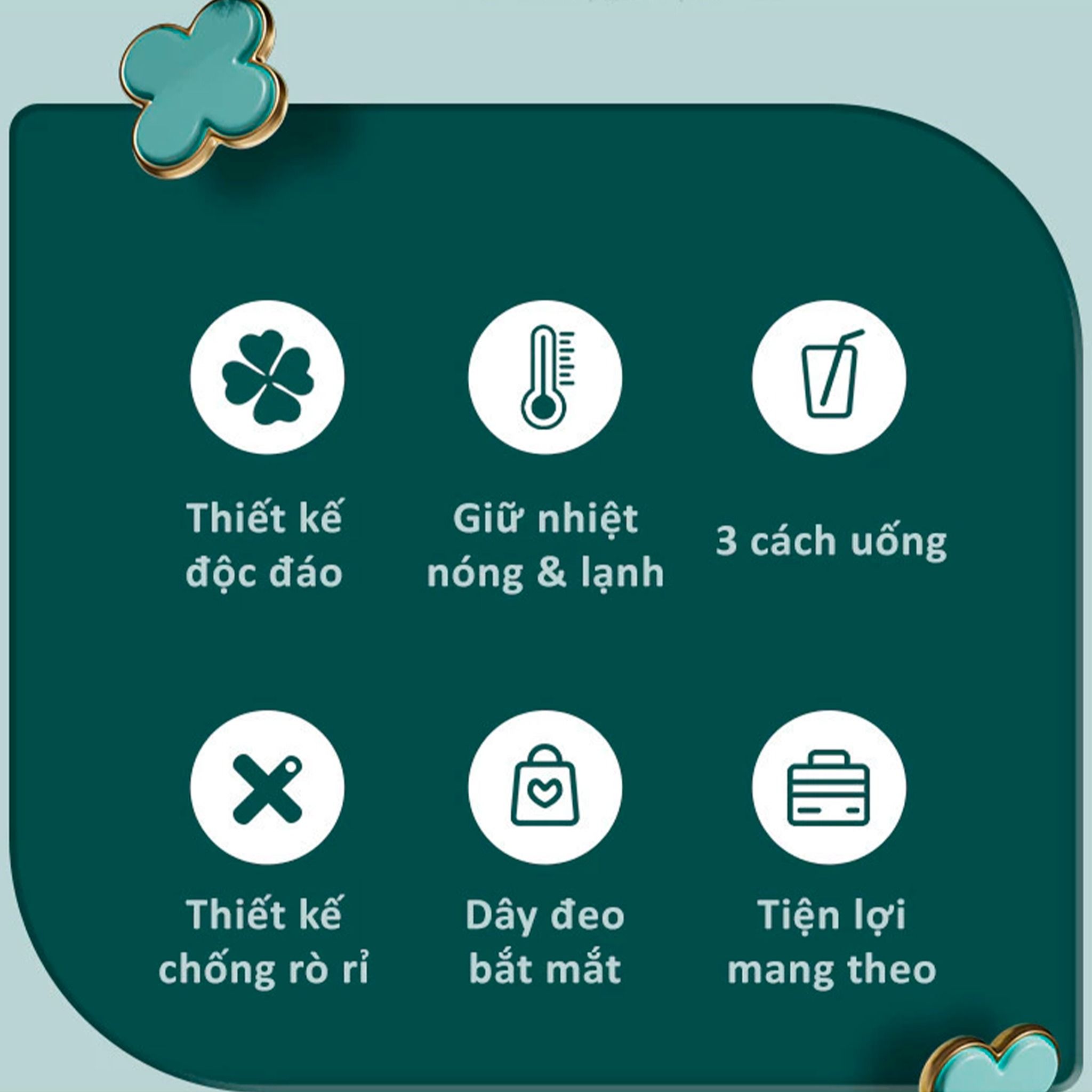  Ly Giữ Nhiệt Cao Cấp GERM BST Cỏ Bốn Lá - Màu Xanh Trắng 390ml - Inox 316L Nguyên Khối 