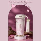  Ly Giữ Nhiệt Cao Cấp GERM BST Hoa Anh Đào - Màu Hồng Trắng 500ml - Inox 316L Nguyên Khối 