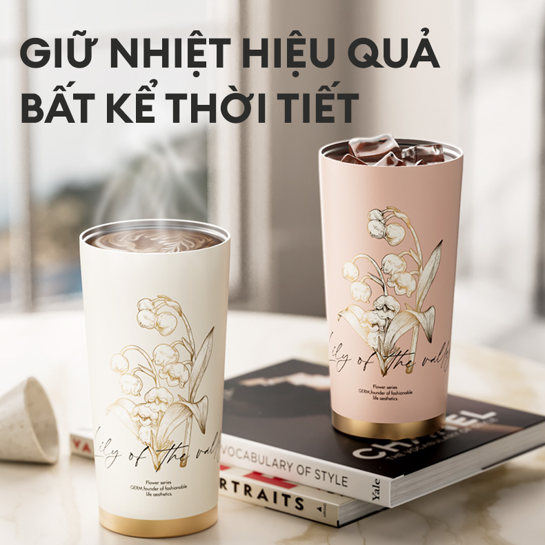  Ly Giữ Nhiệt Cao Cấp GERM BST Hoa Huệ Thung Lũng - Hồng 500ml – Inox 316L Nguyên Khối 