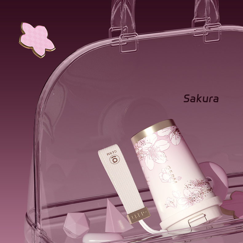  Ly Giữ Nhiệt Cao Cấp GERM BST Hoa Anh Đào - Màu Hồng Trắng 500ml - Inox 316L Nguyên Khối 