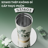  Ly Giữ Nhiệt Cao Cấp GERM BST Cỏ Bốn Lá - Vàng Gold 500ml – Inox 316L Nguyên Khối 