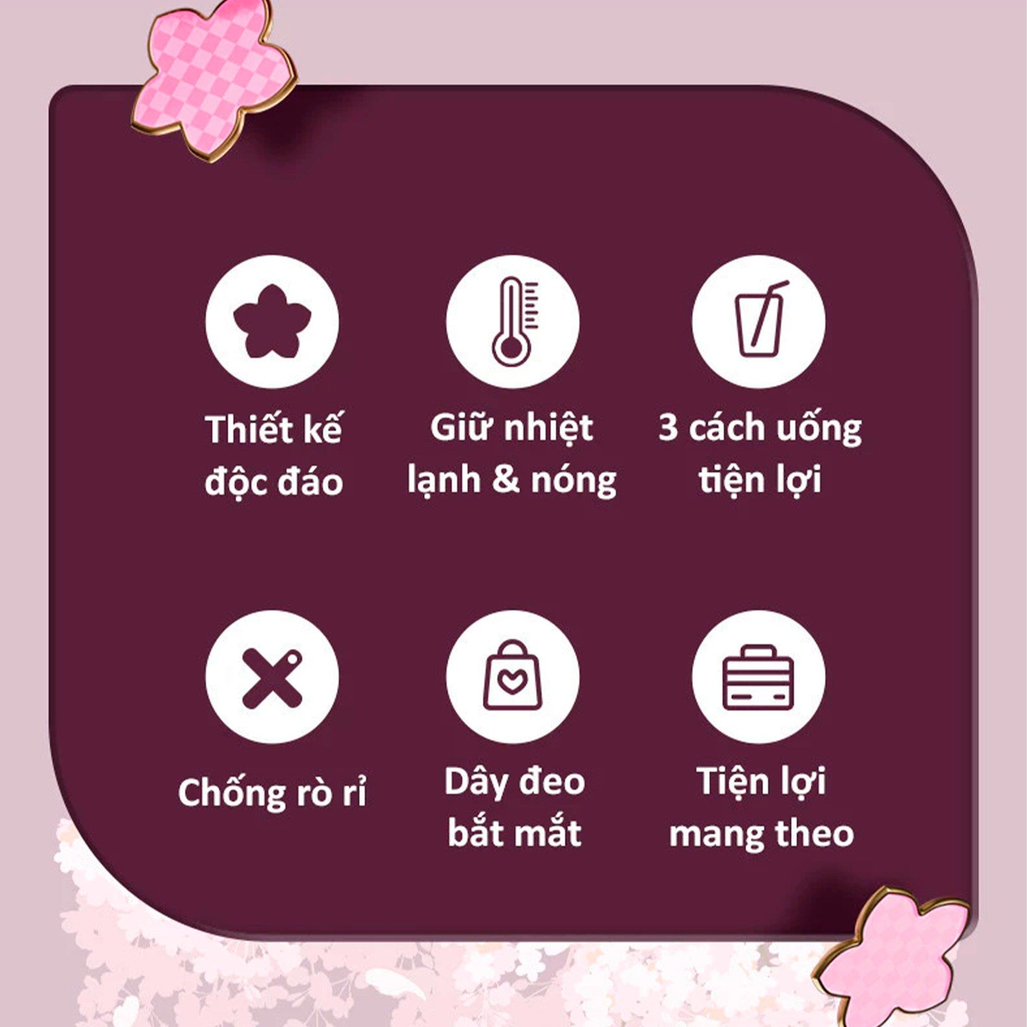  Ly Giữ Nhiệt Cao Cấp GERM BST Hoa Anh Đào - Màu Hồng Trắng 500ml - Inox 316L Nguyên Khối 