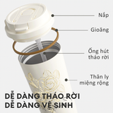  Ly Giữ Nhiệt Cao Cấp GERM BST Hoa Sơn Trà - Màu Bạch Tuyết 500ml – Inox 316L Nguyên Khối 