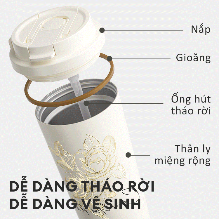  Ly Giữ Nhiệt Cao Cấp GERM BST Hoa Sơn Trà - Màu Bạch Tuyết 500ml – Inox 316L Nguyên Khối 