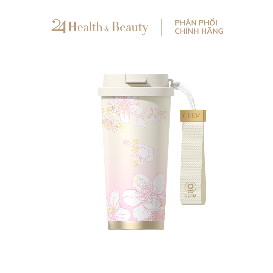  Ly Giữ Nhiệt Cao Cấp GERM BST Hoa Anh Đào - Màu Hồng Trắng 500ml - Inox 316L Nguyên Khối 