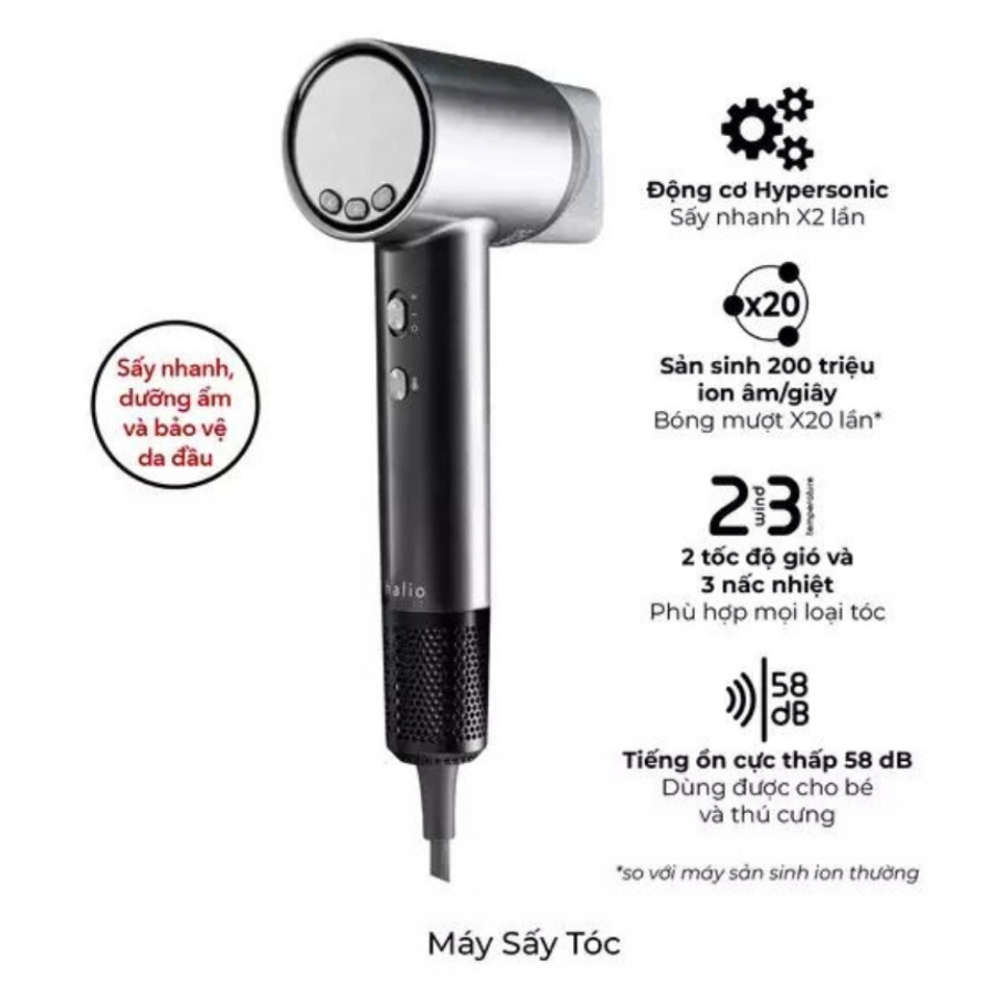  Máy Sấy Tóc Ion Âm Halio Hypersonic Hair Dryer Space Grey 