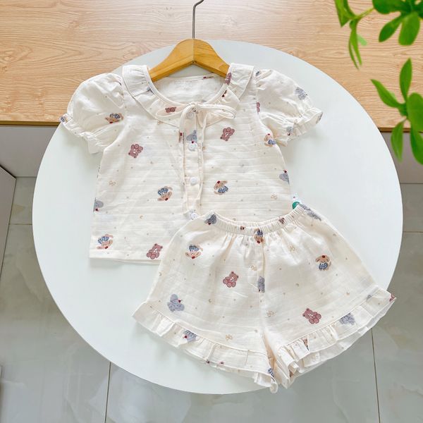 Bộ hè bé gái xô cotton Lá Homewear A262 mát nhẹ, bộ cộc cho bé cột nơ dễ thương unicorn kỳ lân thỏ 