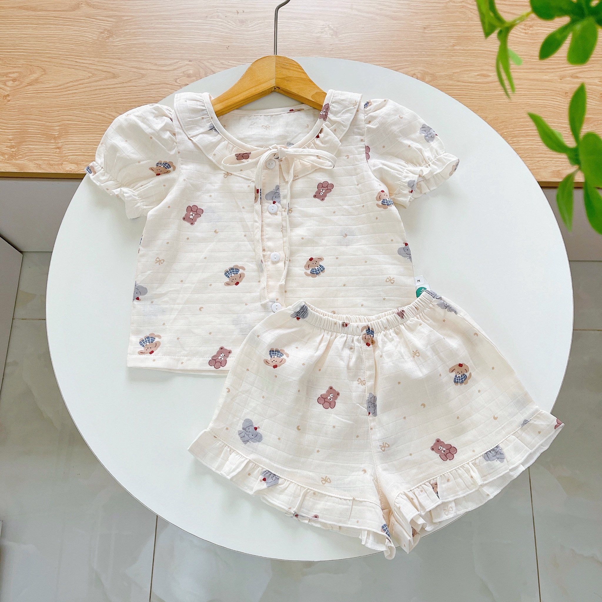  Bộ hè bé gái xô cotton Lá Homewear A262 mát nhẹ, bộ cộc cho bé cột nơ dễ thương unicorn kỳ lân thỏ 