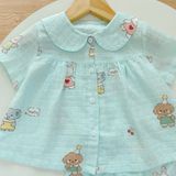  Bộ hè bé gái áo babydoll cánh tiên vải xô hai lớp mềm mát họa tiết thỏ mèo Áo Lá Homewear A049 