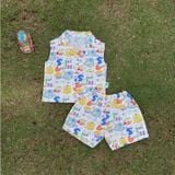  Bộ ba lỗ bé trai cổ pizama cotton mềm mát Áo Lá Homewear A140, đồ du lịch hè cho bé trai sát nách quần đùi đi biển 