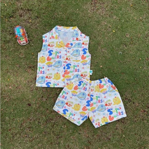  Bộ ba lỗ bé trai cổ pizama cotton mềm mát Áo Lá Homewear A140, đồ du lịch hè cho bé trai sát nách quần đùi đi biển 