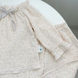  Bộ dài tay bé gái xô muslin Áo Lá Homewear A189, pizama cho bé gái mặc ngủ bốn mùa hoa nhí đính nơ xinh 