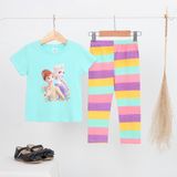  Đồ ngủ bé gái tay ngắn quần dài thun cotton in hình elsa mickey, bộ bé gái cánh tiên dễ thương Áo Lá Homewear NNB005 