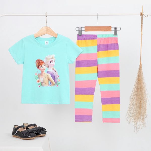  Đồ ngủ bé gái tay ngắn quần dài thun cotton in hình elsa mickey, bộ bé gái cánh tiên dễ thương Áo Lá Homewear NNB005 