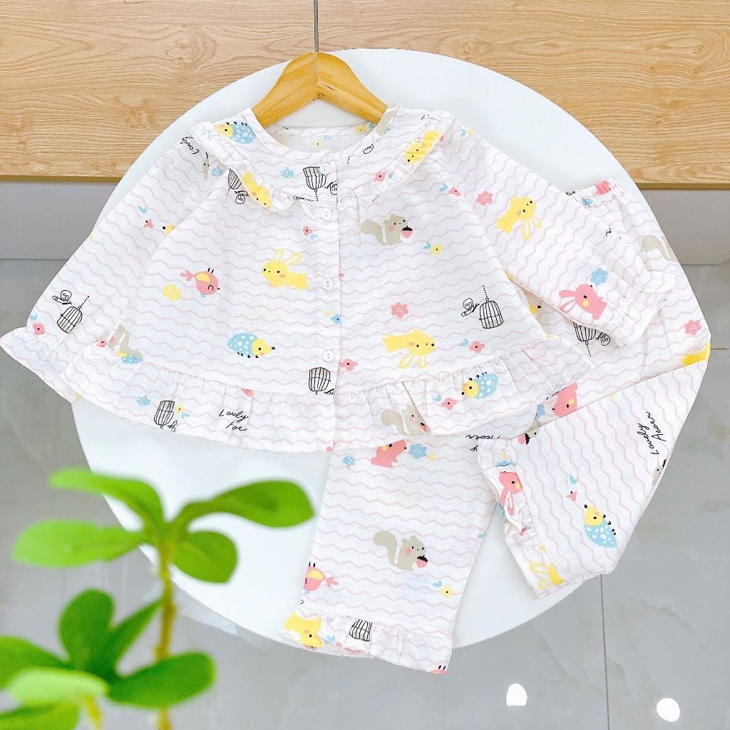  Pizama bé gái dài tay xô cotton Áo Lá Homewear A199, bộ đồ dài tay cho bé babydoll mặc ngủ bốn mùa 