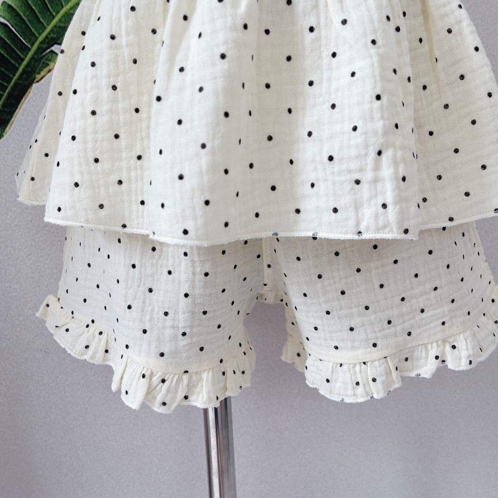  Bộ hai dây bé gái mặc hè xô muslin Áo Lá Homewear A121, đồ bộ hè bé gái quần đùi xô đũi babydoll dễ thương 